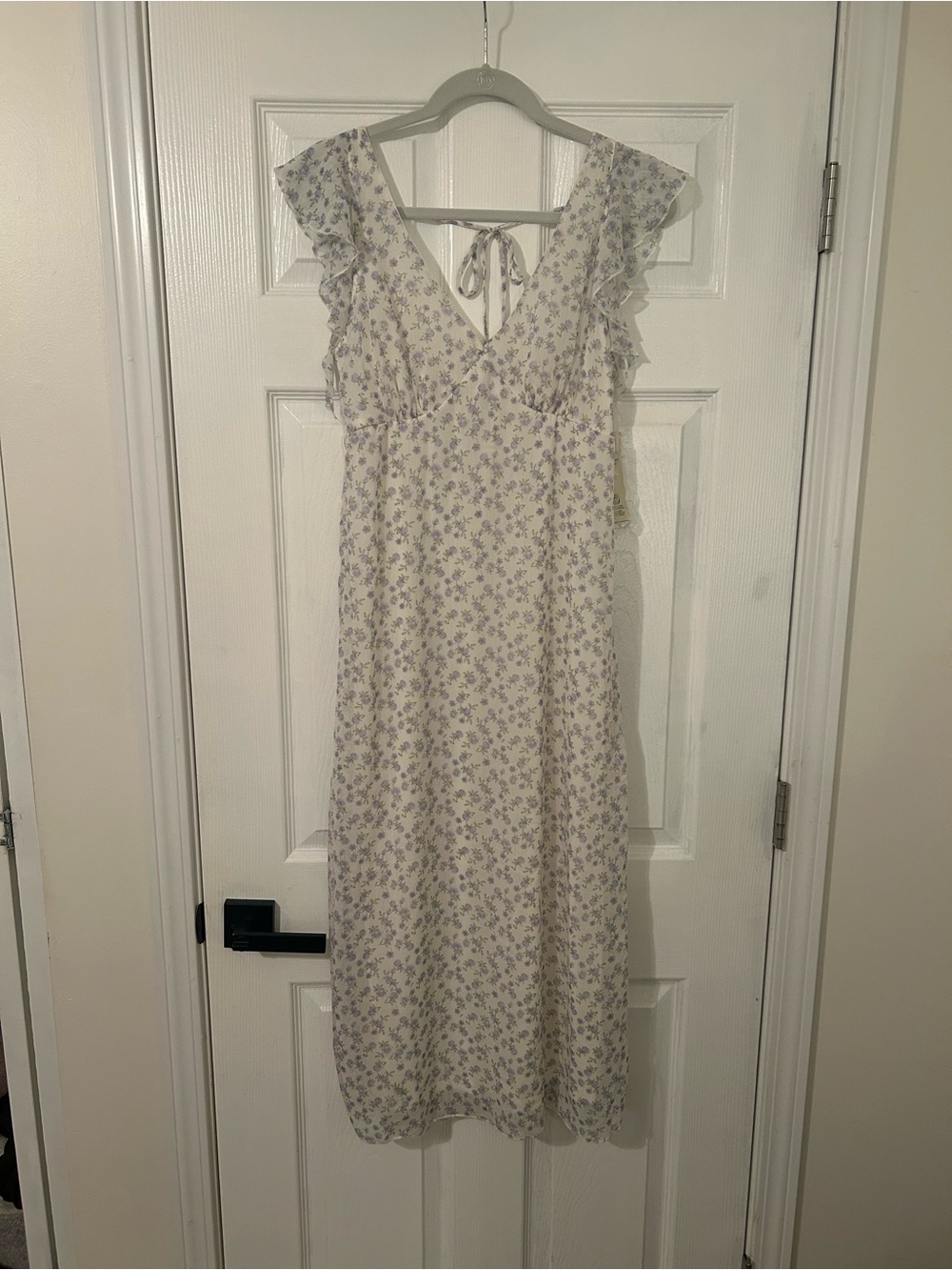 NWT No Boundaries White Floral Midi Dress with Lavender Print